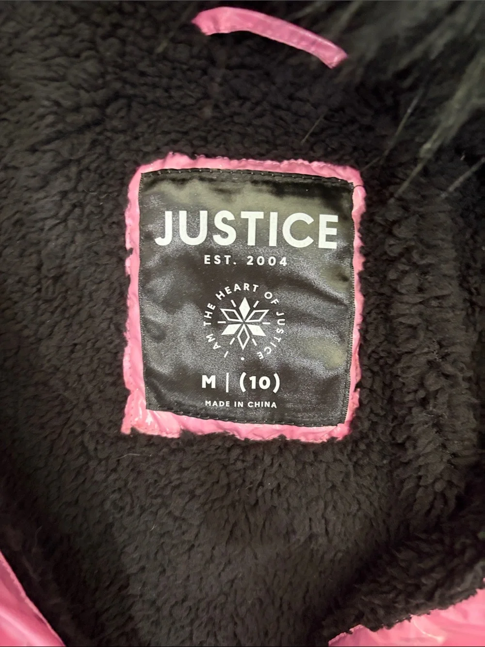 Justice Pink Shiny Puffer Jacket with Faux-Fur Hood